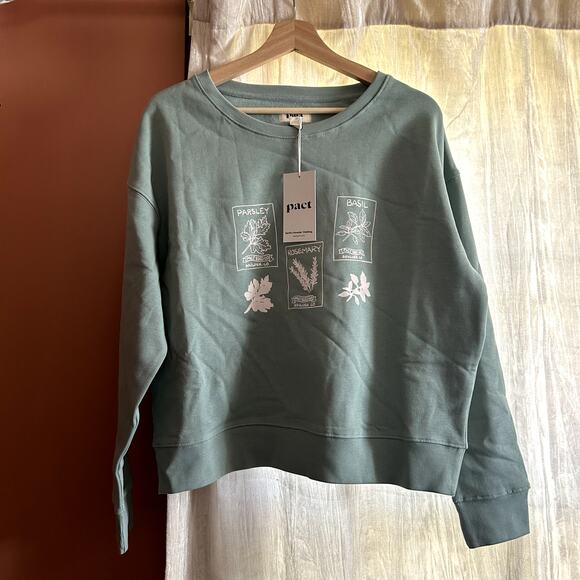 Pact Tops - Pact Organic Cotton Green Herb Garden Slouchy Sweatshirt Crewneck Pullover NWT L